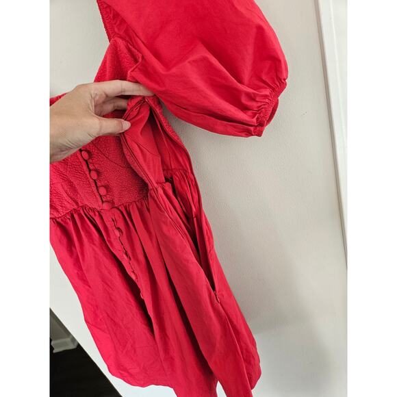 Maeve by Anthropologie Pink Puff Sleeve Button Front Mini Dress Size Small - Picture 8 of 15